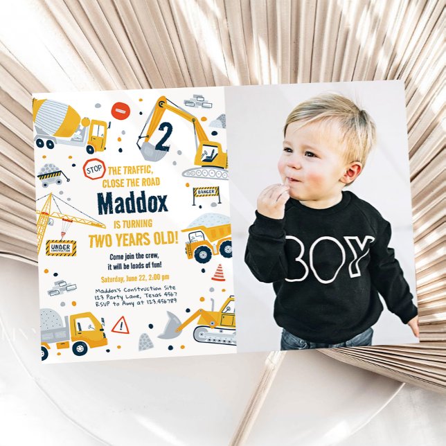 Bau Gelber Sprung LKW Digger Junge Geburtstag Einladung (Von Creator hochgeladen)