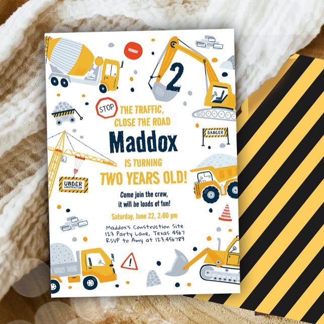 Bau Gelber Sprung LKW Digger Junge Geburtstag Einladung (Von Creator hochgeladen)