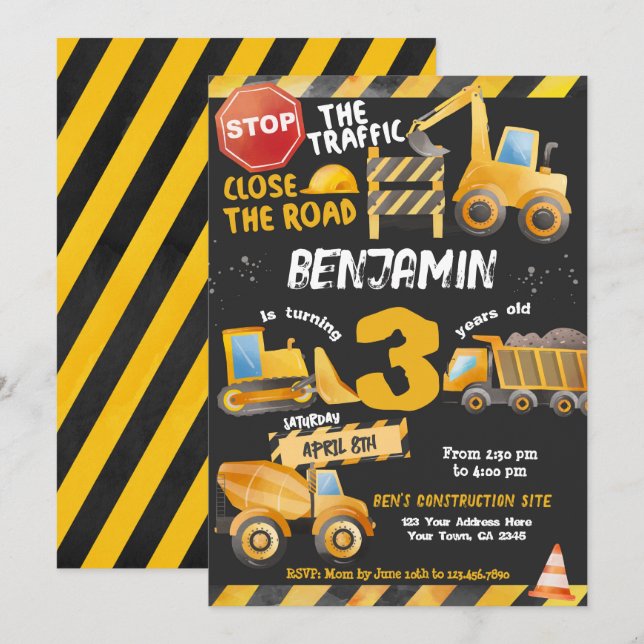 Bau, Hüftwagen Geburtstag Einladung (Vorne/Hinten)