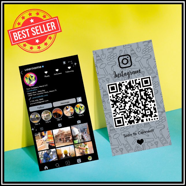 Bau Instagram Dusty Blue QR Code Visitenkarte (Von Creator hochgeladen)