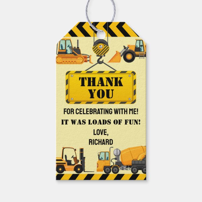 Bau Kindergeburtstag Party Vielen Dank Geschenkanhänger (Vorderseite)