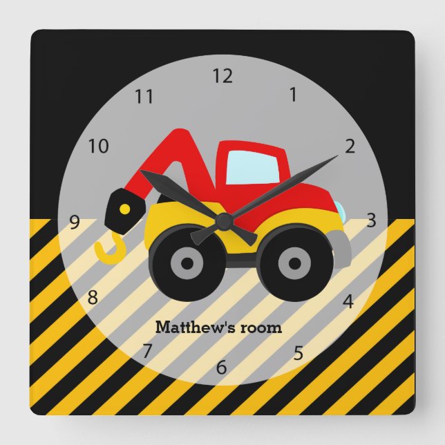 Bau-LKW Quadratische Wanduhr (Vorderseite)