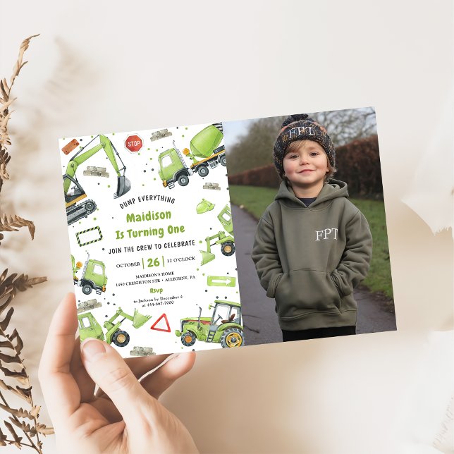 Bau-LKW Thema Geburtstagsparty Foto Einladung (Von Creator hochgeladen)