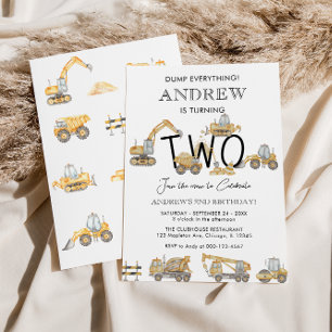 Bau-LKWs 2. Geburtstag Party Einladung