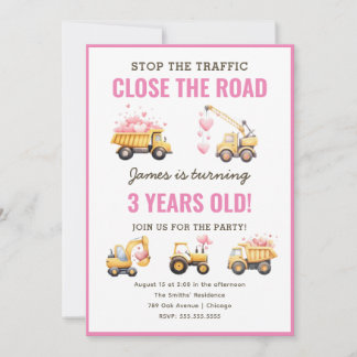 Bau rosa LKW Herzstück Geburtstagsfeier Einladung