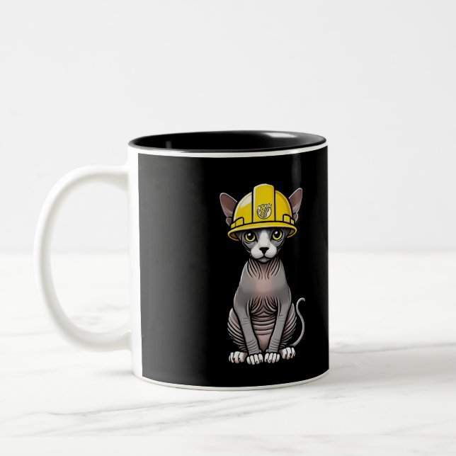Bau Sphynx Cat Hard Hat haarlose Katze Kunst Zweifarbige Tasse (Links)