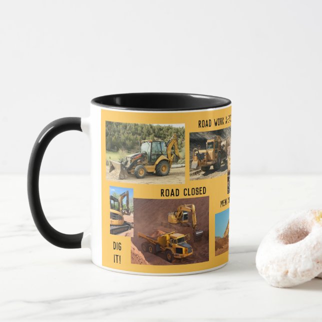 Bau-Traktor-Collage Tasse (Mit Donut)