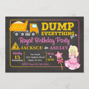 Bau u. Prinzessin Joint Birthday Invitation Einladung