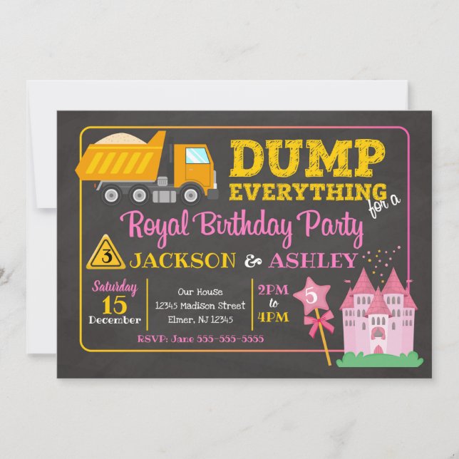 Bau u. Prinzessin Joint Birthday Invitation Einladung (Vorderseite)