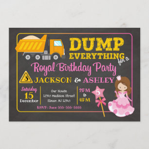 Bau u. Prinzessin Joint Birthday Invitation Einladung