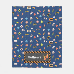 Bau und Straßenschilder blau. Fleecedecke