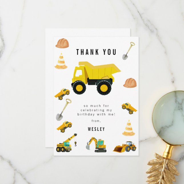 Bau von Lastkraftwagen Geburtstag Dankeskarte (Vorderseite/Rückseite Beispiel)