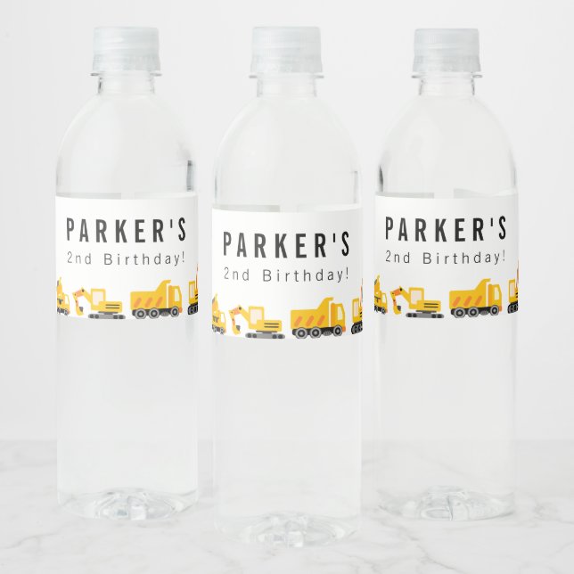 Bau von Lastkraftwagen Thema Geburtstag Wasserflaschenetikett (Flaschen)