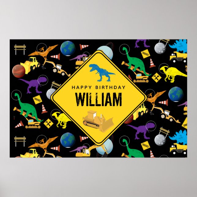 Bau von Lastwagen Dinosauriern im Weltraum Geburts Poster (Vorne)