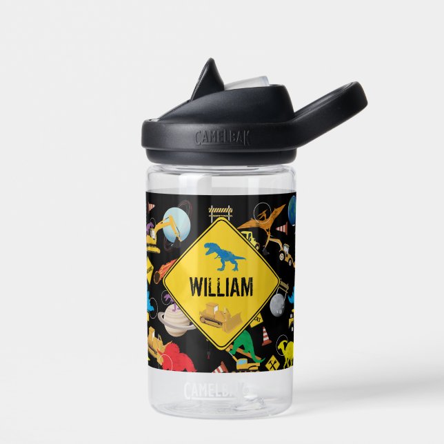 Bau von LKWs Astronaut Dinosaurier im Weltraum Trinkflasche (Links)