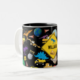 Bau von LKWs Astronaut Dinosaurier im Weltraum Zweifarbige Tasse