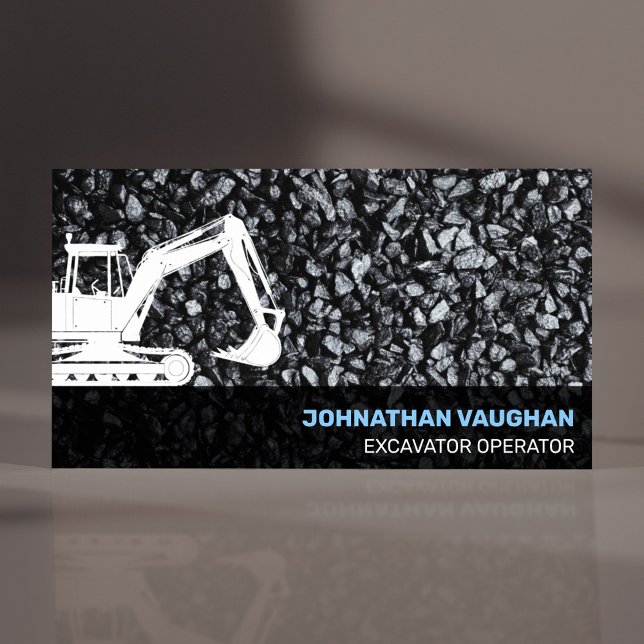 Bau von Schweranlagen Visitenkarte (Heavy Equipment Operator Business Card for Construction professional, modern black rocks & Excavator)