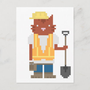 Bauarbeiter Cat Pixel Art Postkarten
