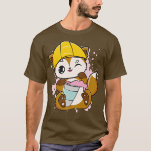 Bauarbeiter Fox trinkt Blasen-Tee für Boba T-Shirt