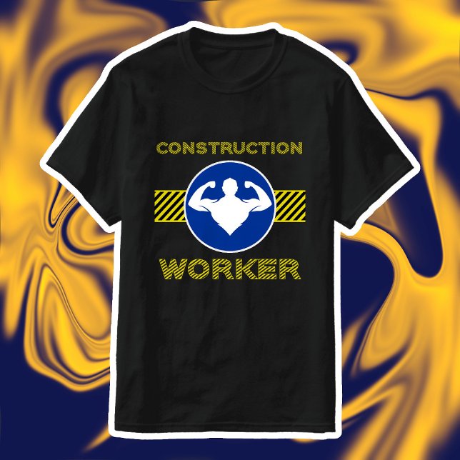 Bauarbeiter Funny Bodybuilder Blue Sign T-Shirt (Bodybuilder Gym Humor - Construction Worker)
