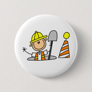 Bauarbeiter im Einsteigeloch-Knopf Button