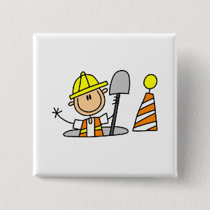 Bauarbeiter im Kanalschacht Button