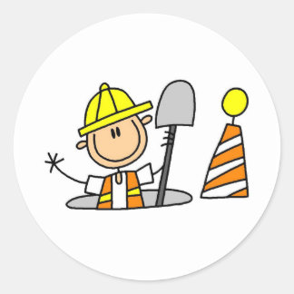 Bauarbeiter in Manhole Runder Aufkleber