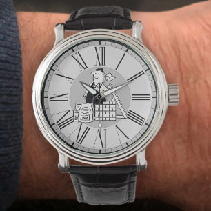 Bauarbeiter mit Baumaterialien auf einem Armbanduhr