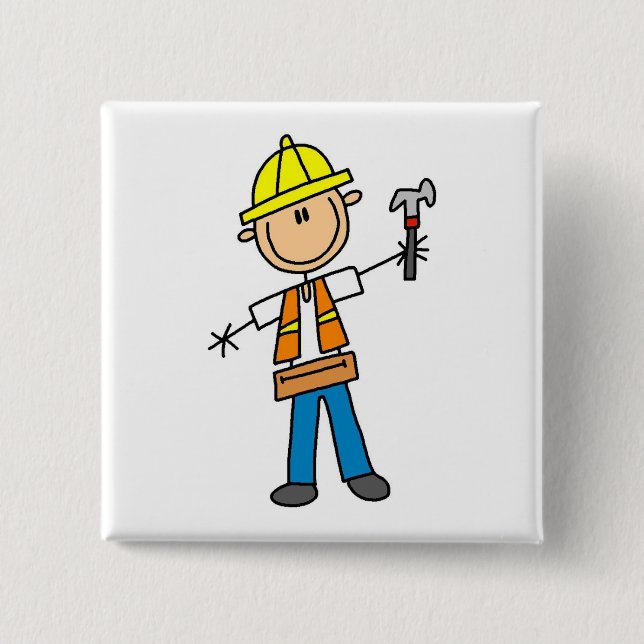 Bauarbeiter mit Hammer Button (Vorderseite)