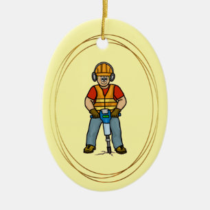 Bauarbeiter mit Jackhammer Keramik Ornament