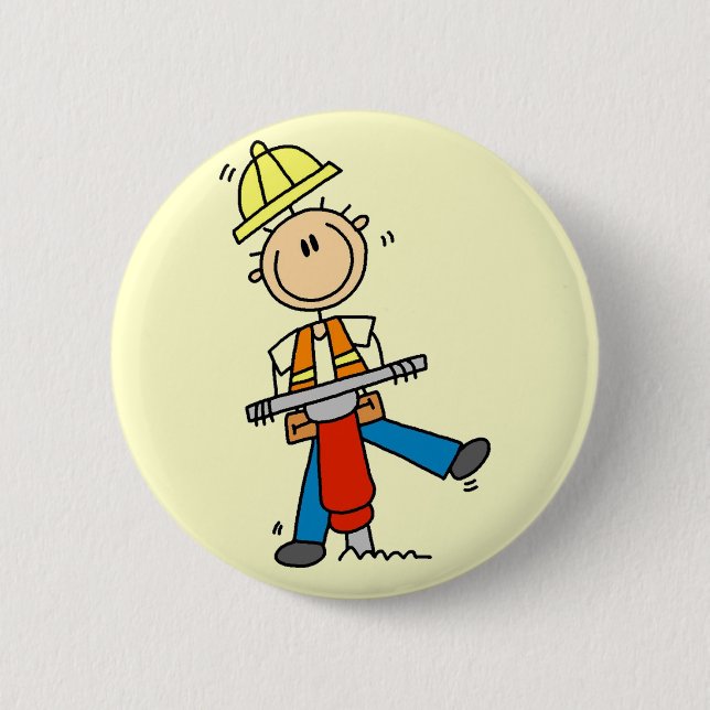 Bauarbeiter mit Presslufthammer Button (Vorderseite)
