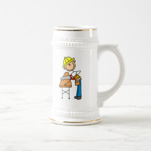 Bauarbeiter Sägt Bauholz Geschenke Bierglas