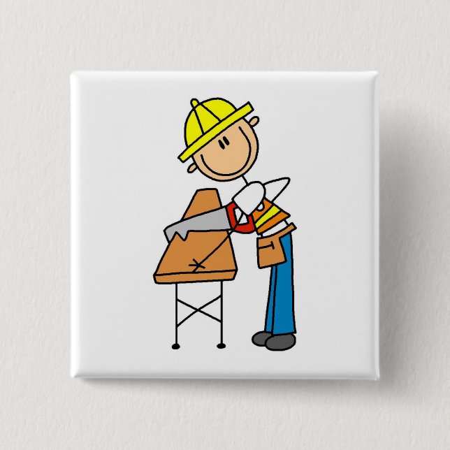 Bauarbeiter Sägt Bauholz Geschenke Button (Vorderseite)