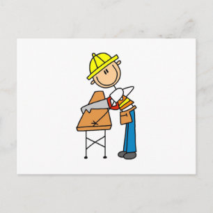 Bauarbeiter sägt Bauholz Geschenke Postkarte