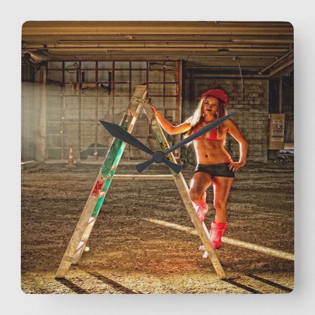 Bauarbeiter sexy quadratische wanduhr (Vorderseite)