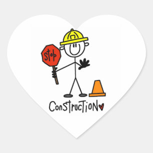Bauarbeiter-Strichmännchen Herz-Aufkleber