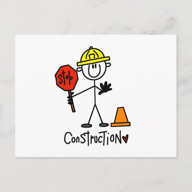 Bauarbeiter-Strichmännchen Postkarte (Vorderseite)