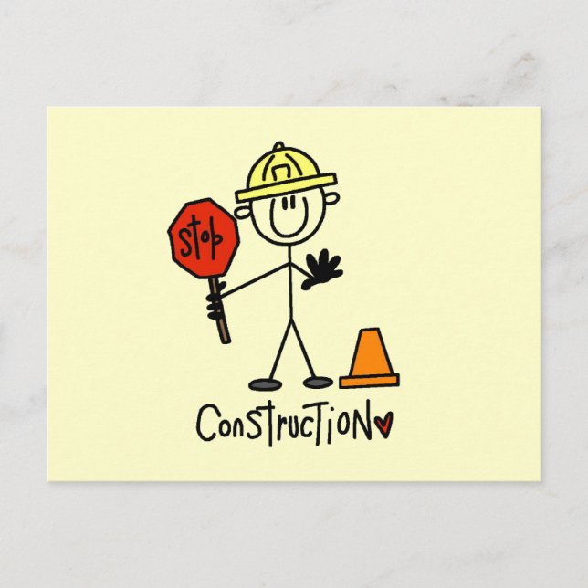 Bauarbeiter-Strichmännchen Postkarte (Vorderseite)
