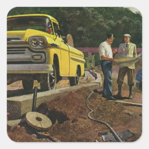 Bauauftragnehmer für Vintage Unternehmensarchitekt Quadratischer Aufkleber