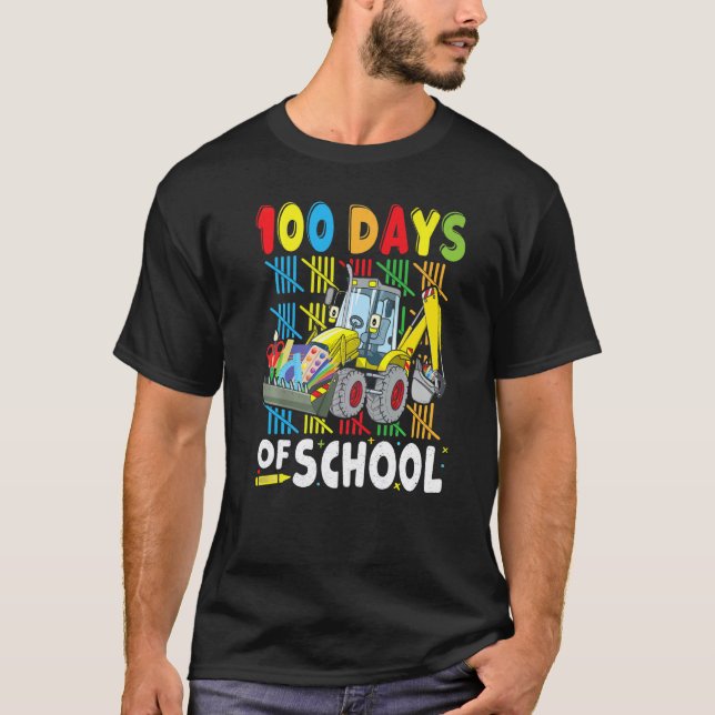 Baubagger 100 Tage Schule Lehrer T-Shirt (Vorderseite)