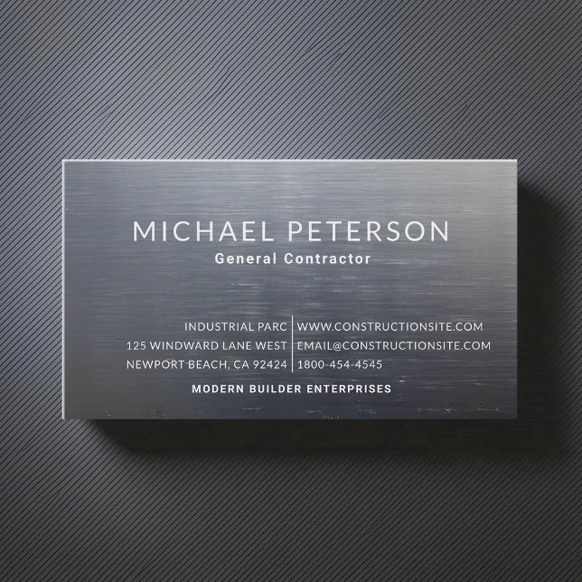 Baubauer Entwickler aus gebürstetem Stahl dunkel Visitenkarte (construction company builder remodeling business card brushed dark steel simple minimalist modern)