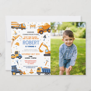 Baubaumeister Digger Truck Geburtstagspartei Einladung