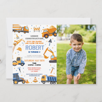 Baubaumeister Digger Truck Geburtstagspartei Einladung