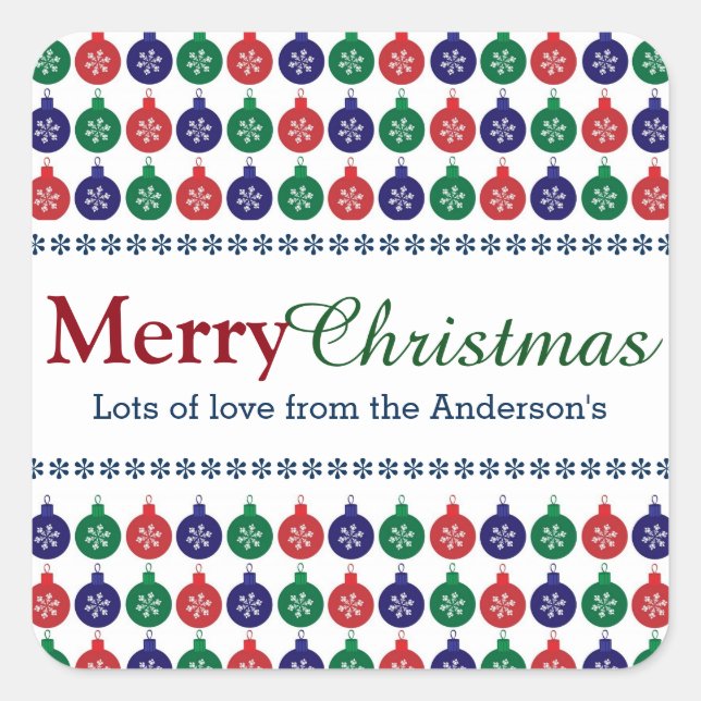Bauble Pattern Personalisiert Weihnachten Quadratischer Aufkleber (Vorderseite)