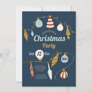 Baubles Christmas Invasion Vintag Gold Navy Einladung