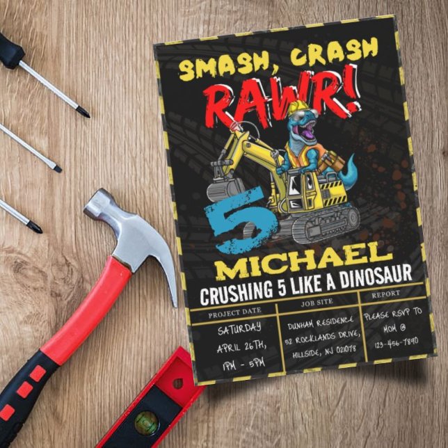 Bauboys Geburtstag T Rex Dinosaurier Party Einladung (Von Creator hochgeladen)