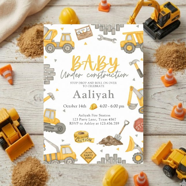 Baubulldozer-Feier-Baby-boy-Party Einladung (Von Creator hochgeladen)