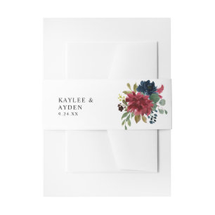 Bauchband, Burgund & Navy, florale Einladung Einladungsbanderole