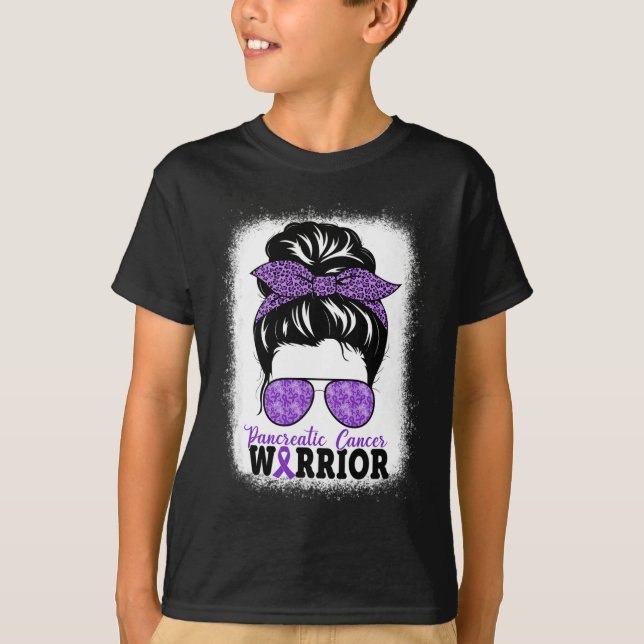 Bauchspeicheldrüsenkrebs-Krieger, Messy Bun Hair L T-Shirt (Vorderseite)