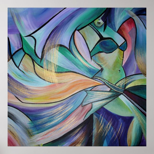 Bauchtänzer aus dem Nahen Osten mit Pastelschleier Poster (Vorne)